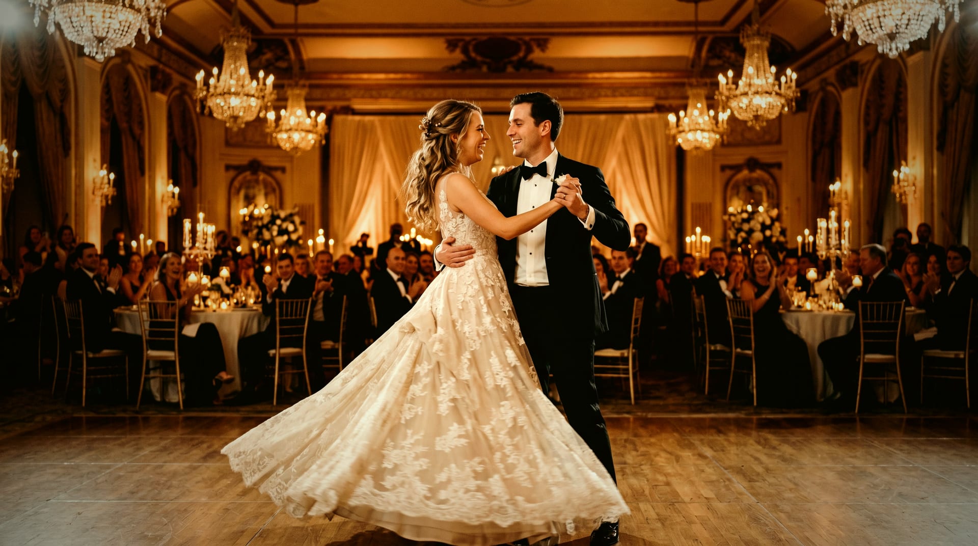 Hochzeitstanz Berlin — Brautpaar beim ersten Tanz im Ballsaal